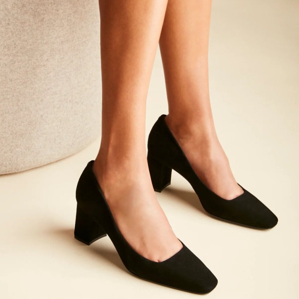 INEZ Clara Kid Suede Block Heel Pumps | Black | Size 10.5 | Re-soled - Picture 5 of 14